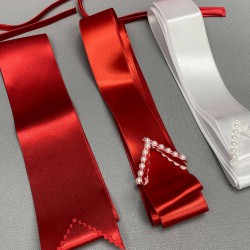 Yeşil Biyeli Damat Örtüsü Ve Kırmızı Biyeli Gelin Duvağı Takı Kurdele Seti-KS-1171