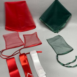 Yeşil Biyeli Damat Örtüsü Ve Kırmızı Biyeli Gelin Duvağı Takı Kurdele Seti-KS-1171