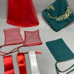 Biyeli Gelin Duvağı Ve Yeşil Nakışlı Damat Örtüsü Takı Kurdele Seti-KS-1172