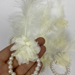 Krem İncili Tüylü Nedime Bilekliği 10 Adet-KS-1182