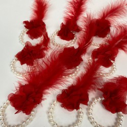 Kırmızı İncili Tüylü Nedime Bilekliği 10 Adet-KS-1183