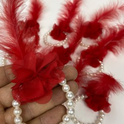 Kırmızı İncili Tüylü Nedime Bilekliği 10 Adet-KS-1183