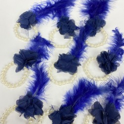 Lacivert İncili Tüylü Nedime Bilekliği 10 Adet-KS-1184