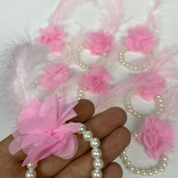 Pembe İncili Tüylü Nedime Bilekliği 10 Adet-KS-1185