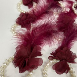 Bordo İncili Tüylü Nedime Bilekliği 10 Adet-KS-1186