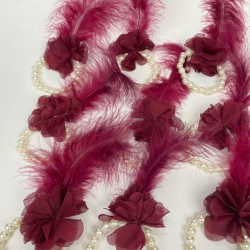 Bordo İncili Tüylü Nedime Bilekliği 10 Adet-KS-1186