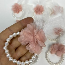 Pudra İncili Tüylü Nedime Bilekliği 10 Adet-KS-1187