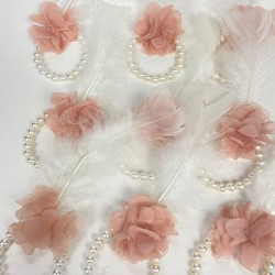 Pudra İncili Tüylü Nedime Bilekliği 10 Adet-KS-1187