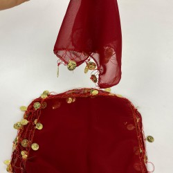 Kırmızı Para Pul İşlemeli Lüx Halay Mendili 5 Adet-KS-1198