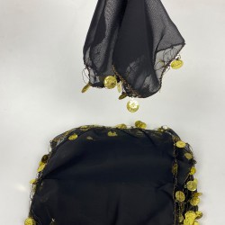 Siyah Para Pul İşlemeli Lüx Halay Mendili 5 Adet-KS-1199