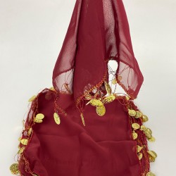 Bordo Para Pul İşlemeli Lüx Halay Mendili 5 Adet-KS-1204