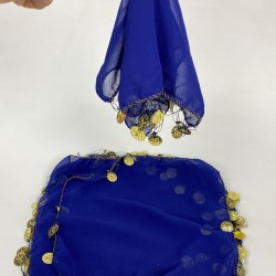 Saks Mavi Para Pul İşlemeli Lüx Halay Mendili 5 Adet-KS-1206