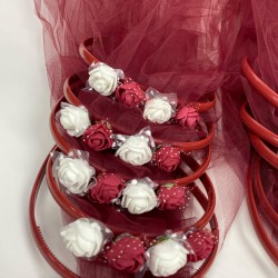 Bordo Tüllü Çiçekli Nedime Ve Çocuk Tacı-KS-1210