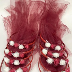 Bordo Tüllü Çiçekli Nedime Ve Çocuk Tacı-KS-1210
