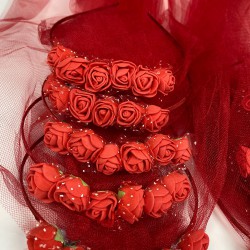 Kırmızı Tüllü Çiçekli Nedime Ve Çocuk Tacı-KS-1211