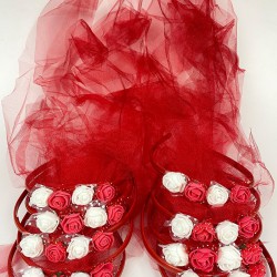 Beyaz Çiçekli Kırmızı Tüllü Nedime Ve Çocuk Tacı-KS-1212