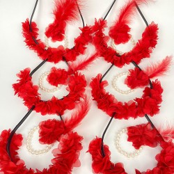 Kırmızı Lazer Çiçekli Nedime Tacı Ve Nedime Bilekliği Seti 12 Adet-KS-1213