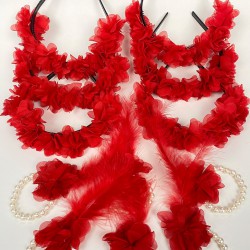 Kırmızı Lazer Çiçekli Nedime Tacı Ve Nedime Bilekliği Seti 12 Adet-KS-1213