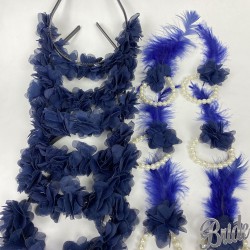 Lacivert Lazer Çiçekli Nedime Tacı Ve Nedime Bilekliği Seti 12 Adet-KS-1215