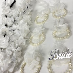 Beyaz Lazer Çiçekli Nedime Tacı Ve Nedime Bilekliği Seti 12 Adet-KS-1216