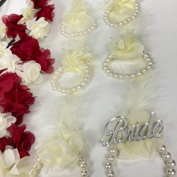 Bordo Krem Lazer Çiçekli Nedime Tacı Ve Nedime Bilekliği Seti 12 Adet-KS-1217