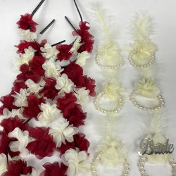 Bordo Krem Lazer Çiçekli Nedime Tacı Ve Nedime Bilekliği Seti 12 Adet-KS-1217