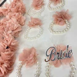 Pudra Lazer Çiçekli Nedime Tacı Ve Nedime Bilekliği Seti 12 Adet-KS-1218