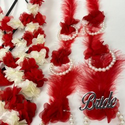 Kırmızı Krem Lazer Çiçekli Nedime Tacı Ve Nedime Bilekliği Seti 12 Adet-KS-1219