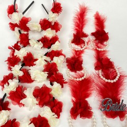 Kırmızı Krem Lazer Çiçekli Nedime Tacı Ve Nedime Bilekliği Seti 12 Adet-KS-1219