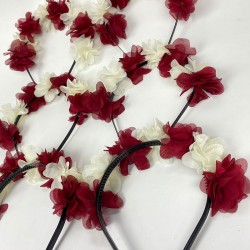 Bordo Krem Lazer Çiçekli Nedime Tacı Çocuk Tacı Seti 6 Adet-KS-1224