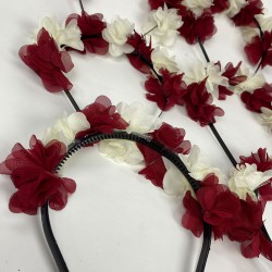 Bordo Krem Lazer Çiçekli Nedime Tacı Çocuk Tacı Seti 6 Adet-KS-1224