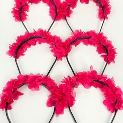 Fuşya Lazer Çiçekli Nedime Tacı Çocuk Tacı Seti 6 Adet-KS-1226