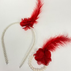 Kırmızı İncili 10 Adet Gelin Tacı Bride Tüylü Bileklik 10 Adet-KS-1238