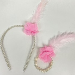 Pembe İncili 10 Adet Gelin Tacı Bride Tüylü Bileklik 10 Adet-KS-1239