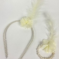 Krem İncili 10 Adet Gelin Tacı Bride Tüylü Bileklik 10 Adet-KS-1241