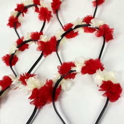 Kırmızı Krem Lazer Çiçekli Nedime Tacı 6 Adet-KS-1268