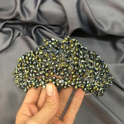 Yeşil Kaplama Kristal Boncuklu Gelin Ve Kına Tacı-KTT-1