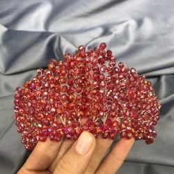 Kırmızı Kristal Boncuklu Gelin Ve Kına Tacı-KTT-11