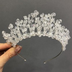 Şeffaf Kristal Boncuklu Prenses Model Gelin Tacı-KTT-15
