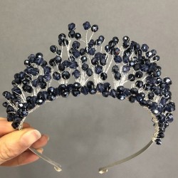 Lacivert Kristal Boncuklu Prenses Model Gelin Tacı-KTT-17