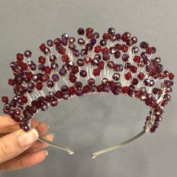 Bordo Kristal Boncuklu Prenses Model Gelin Tacı-KTT-18