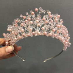 Pudra Kristal Boncuklu Prenses Model Gelin Tacı-KTT-19