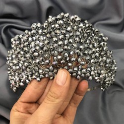 Gümüş Kristal Boncuklu Gelin Ve Kına Tacı-KTT-3 Gümüş Kristal Boncuklu Gelin Ve Kına Tacı-KTT-3
