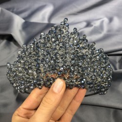 Lacivert Kristal Boncuklu Gelin Ve Kına Tacı-KTT-9