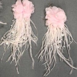 Pembe İncili Çiçekli Tüylü Küpe-KUP-1033 Pembe İncili Çiçekli Tüylü Küpe-KUP-1033