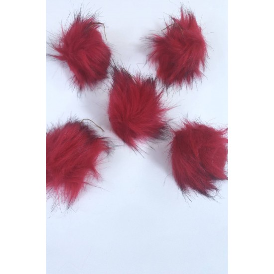 Kürk Ponpon Çanta Ayakabı Süsleme Tüyü Kırmızı 1 Adet-KURKPP-1000