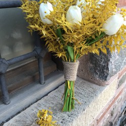 Sarı Yaprak Islak Laleli Gelin Buketi Ve Yaka Çiçeği-LALE-1000