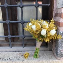 Sarı Yaprak Islak Laleli Gelin Buketi Ve Yaka Çiçeği-LALE-1000
