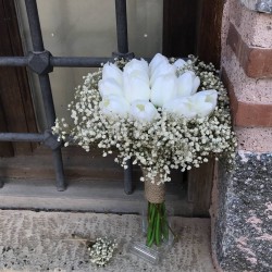 Krem Cipsolu Islak Lale Gelin Buketi Ve Yaka Çiçeği-LALE-1001