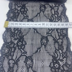 Siyah Geniş Likralı Esnek Dantel Dekoratif Süsleme-LKRDNTL-1003